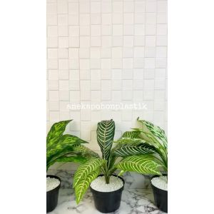 Tanaman Hias Daun Aglonema Romeo X12 Semi Latex Artificial Pot Dasar HItam Plastik Dekorasi Pajangan Ruangan Rumah Aesthetic