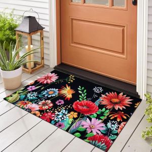 VIKAMA Colorful Flower Pattern Floor Mat Durable Anti-Slip Floor Mat for Indoor and Outdoor Entrances Home Decoration