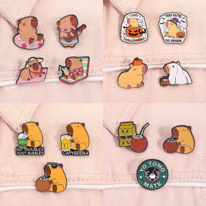 2-6 ชิ้น/เซ็ตน่ารัก Capybara เคลือบ Pins ตลก Cappy Hippopotamus สัตว์เข็มกลัดโลหะ Lapel Badge ของขวัญเครื่องประดับสําหรับเด็กเพื่อน