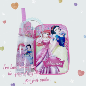 Comel KIds Princess Water Bottle 550ML and EVA Hard Multifunction Pencil Case Set