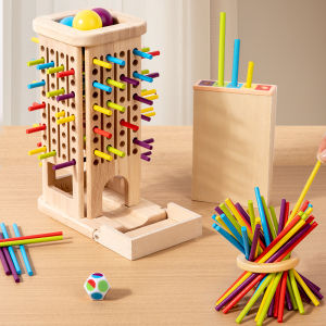 Montessori Game Wooden Stick Tower Toy With Sticks Dice Motor Skills Development Stick Counting Math Educational Toy For Kids