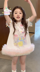 AY130 👗 เดรสเจ้าหญิงฟรุ้งฟริ้ง ลายการ์ตูนน่ารัก กระโปรงฟูพาสเทล เด็กผู้หญิงคิวท์ๆสีพาสเทลนุ่มหวานใส่ได้ทุกโอกาส