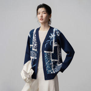 Elegant Chinese Style Wool Blend Cardigan