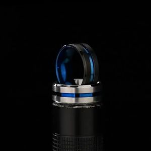 Fashionable Contracted 8mm Colorful Middle Line Grooves Stainless Steel Titanium Steel Ring Couple Men Women Ring Cincin