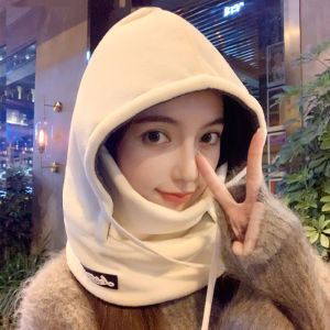 Windproof Warm Hat Womens Winter Outdoors Fleece-Lined Earflaps Scarf Integrated Sleeve Cap Mens Cycling Cold Protection Handy Gadget