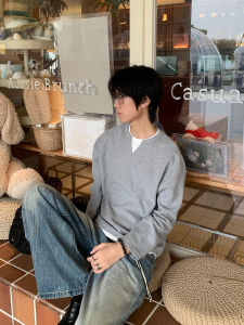 Áo Thun Nam Tay Dài Cổ Chữ V Màu Xám Phong Cách Mỹ Cho Thanh Thiếu Niên Mặc Trong Thời Trang Thu Đông Thường Ngày