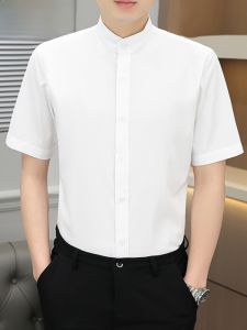 HENGYUANXIANG | Hengyuanxiang Mens Short Sleeve Ice Silk Shirt Summer Business Casual White Shirt Youth Popular Standard Fit Button Detail