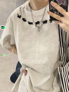 Pure Cotton American Design Printed Short Sleeve T-Shirt Womens Loose Fit Summer Original Half Sleeve Top Creative Cartoon Pattern