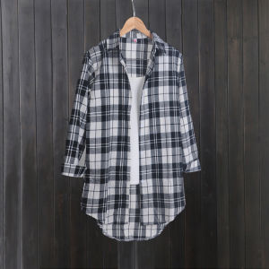 Áo Sơ Mi Kẻ Caro Cotton Lanh Dáng Rộng Dài Vừa Phải Cho Nữ Mùa Xuân 2025 Áo Khoác Ngoài Mỏng Cổ Polo Tay Dài Phong Cách Hàn Quốc