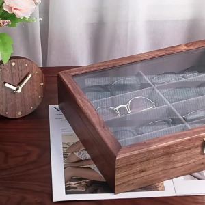 HUIYAXIU | Premium Large Capacity Walnut Wood Eyewear Organizer Box