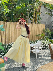 Dopamine Summer Set Womens Yellow Short Top Anti-Aging Outfit Complete Mini Skirt New Two-Piece Trendy Ensemble Tea Flower Cat Brand