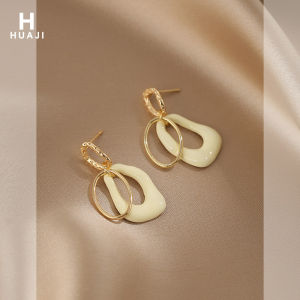 Elegant Geometric Hollow out Hoop Earrings Womens Fashion Jewelry Floral Drip Glaze Vintage Hong Kong Style Versatile Drop Earrings