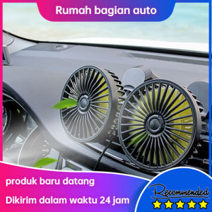 (Ada stok dikirim dari Jakarta) Portable Car Fan/Kipas Angin Mobil 5/12 Volt 360 Derajat Double Head USB dengan 3 Kecepatan