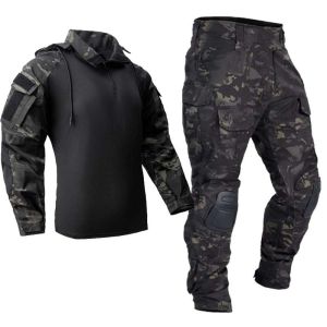 Hunting Tactical Clothings New Men Work Wear Pads Uniform Multi Pockets Combat Camo Shirts Hooded Cargo Pants Breathable Clothes