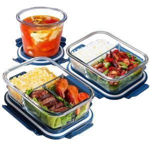 กล่องอาหารแก้วแบบมีฝาปิดสำหรับอบในเตา�ิโครเวฟ กล่องใส่ผลไม้ กล่องอาหารแบบพกพา กล่องเก็บอาหารแบบปิดแน่น กล่องใส่อาหารสำหรับผู้ใหญ่
