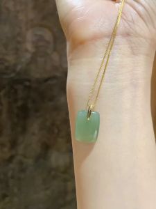 Original 24k Saudi Gold Pawnable Legit Premium Unfade Not Allergic Natural Hetian Jade Opal Pendant Necklace for Women Good Luck Lucky Necklace Light Luxury Temperament Clavicle Pendant Chain Jewellery for Women