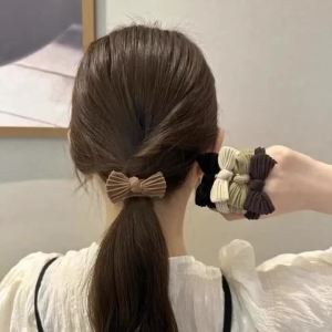 5/10pcs Simple Bow Hair Ties Ropes Colorful Elastic Seamless Ponytail Holder Rubber Band For Girls Women Hair Accessories