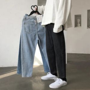 Wanita baru gaya korea Jeans Retro untuk lelaki lurus longgar Slim Fit Trend lebar lebar lebar lebar