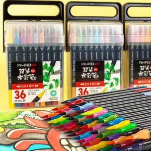 12/18/24/36pcs Dual Head Coloring Brush Pen Marker Watercolor Colors Painting Drawing Art D-373