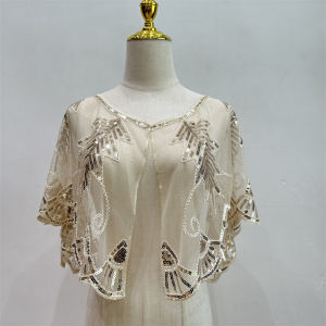 1920s Retro Beaded Sequin Flapper Shawl Loose Decoration Outerwear Short Cape Evening Party Ladies Cloak Shawl