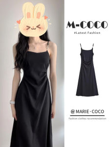 ชุดเดรสยาวคลุมเข่าสีดำสไตล์ฝรั่งเศส ชุดเดรสยาวคลุมเข่าทรงเข้ารูป ชุดเดรสยาวคลุมเข่าสไตล์เกาหลี ชุดเดรสยาวคลุมเข่าฤดูร้อน