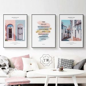 Nordic Modern Simple Romantic Landscape Decorative Painting Living Room Sofa Three-Link Hanging Picture Bedroom Wall Art