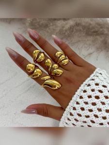 Ingemark | Ingemark 5Pcs/Set Vintage Irregular Droplet Shaped Open Rings Women 2025 Trendy Gold Color Chunky Thick Ring Aesthetic Jewelry
