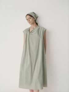 INSIS FEMME | High Count Pure Cotton Asymmetric Knot Fly Sleeve A-Line Dress