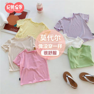 Girls Modal Short Sleeve T-Shirt Candy Color Baby Toddler New Style Versatile Pure Color round Neck Childrens Summer Top