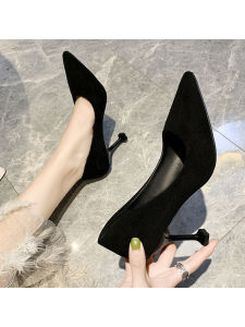 Spring 2024 Pointed Toe Cat Heel High Heels Comfortable Large Size Black Work Shoes for Women Fashion Shallow Mouth Single Shoes