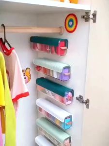 6Grids Drill Free Closet Wall Divider Storage Mounted Underwear Socks Drawer Type Wardrobe Organizer TH