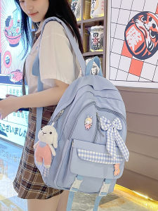 Large Capacity Backpack for Girls Cute  Style Nylon Material Zipper Closure School Bag Suitable for Junior And High School Students