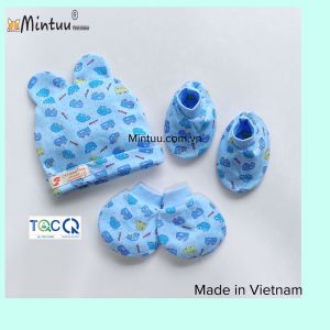 FREESHIP MAX - Set Nón sơ sinh tai thỏ tay chân bo màu in bông thương hiệu MINTUU - Thời trang và đồ dùng cho trẻ em - Hana s kids