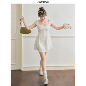 JULULOOK | Đầm Chấm Bi Cao Cổ Có Dây Ruffle