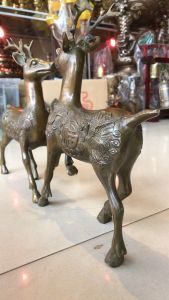 Đôi Tượng Hươu Bằng Đồng Phong Thủy Màu Nâu Giả Cổ DxRxC: 24cm x 7cm x 27cm Nặng: 2.8kg/đôi