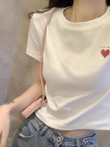 SUSHOUWANGE | Fashionable French Style Short Sleeve Heart T-shirt Summer Crop Top
