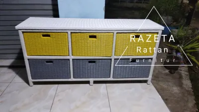 Terlaris COD Lemari Rotan plastik Meja TV Laci Susun 6 Samping buffet serbaguna Bebas pilih warna