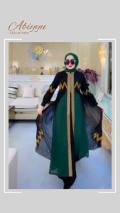 Abiyyuco TA9045 | Gamis Abaya Turkey Jersey & Ceruty Hitam Kombinasi Warna Turki Busui Turky Bordir dan Mote Mewah Elegan Terbaru 2023