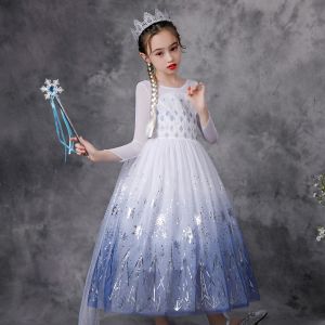 Princess Elsa Snowflake Long Sleeve Dress Girls Birthday Performance Costume Winter Wonderland Fairy Tale Childrens Apparel
