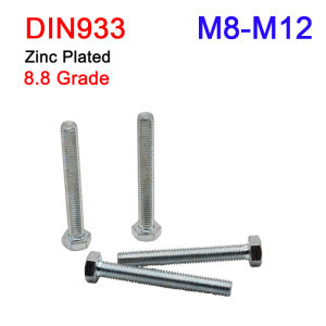 2-10Pcs M8 M10 M12 8.8 High Strength Steel FullyThread Metric Zinc Plated Hexagon Bolt DIN933 GB5783 External Hex Hexagon Screws