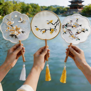 YUEXIAOQI | Double-sided Embroidered Round Fan for Photography Traditional Chinese Style