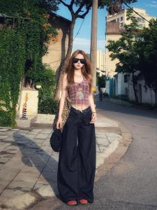 Quần Jeans Ống Rộng Màu Sắc Đậm Phong Cách Mỹ Cạp Cao Cho Nữ Quần Dài Ôm Dáng Mùa Hè Thiết Kế Cảm Giác Quần Dài Thường Ngày