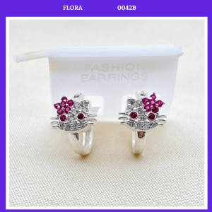 FLORA 0042B - Bông tai bạc ta hình mèo Hello Kitty dành cho bé gái