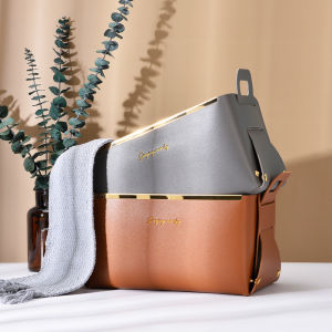 【2nd 50% off】Leather Storage Box With Handle Desktop Sundries Finishing Leather Storage Tray For Skin Care Cosmetics Snacks Living Room