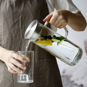 Summer Thickened Glass Cold Water Pot Lead-Free Heat Resistant Home Fridge Water Pot with Large Cup Set for Dining Utensils