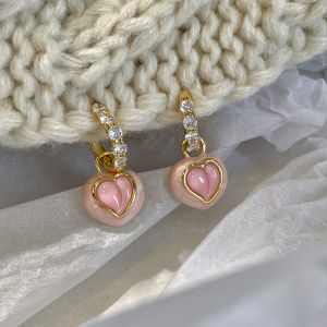 Golden Peach Design Earrings Womens Fashion Jewelry Heart Shaped Powdered Mist Two-Way Wear Gentle Alloy Handmade Ear Decor
