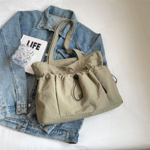 Large Capacity Canvas Tote Bag Womens Casual Single Shoulder Handbag Foldable Student Class Bag Korean Style Soft Nylon Material