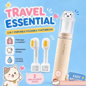 2-In-1 Foldable Travel Toothbrush Set Built-In Toothpaste Holder Portable Mini Toothbrush With Protective Case For Outdoor Trip
