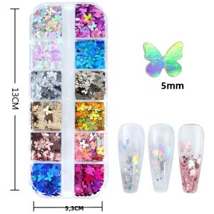 Hộp 12 Ô Kim Tuyến Laser Hình Bướm Nhỏ 3/5mm PET Trang Trí Móng Tay Trang Điểm Mắt Mặt Body Làm Đẹp Tự Làm