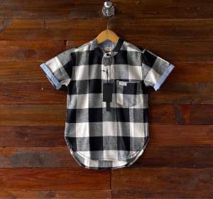 Kemeja Flannel anak motif kotak hitam putih lengan pendek bahan Flannel premium best seller bisa cod